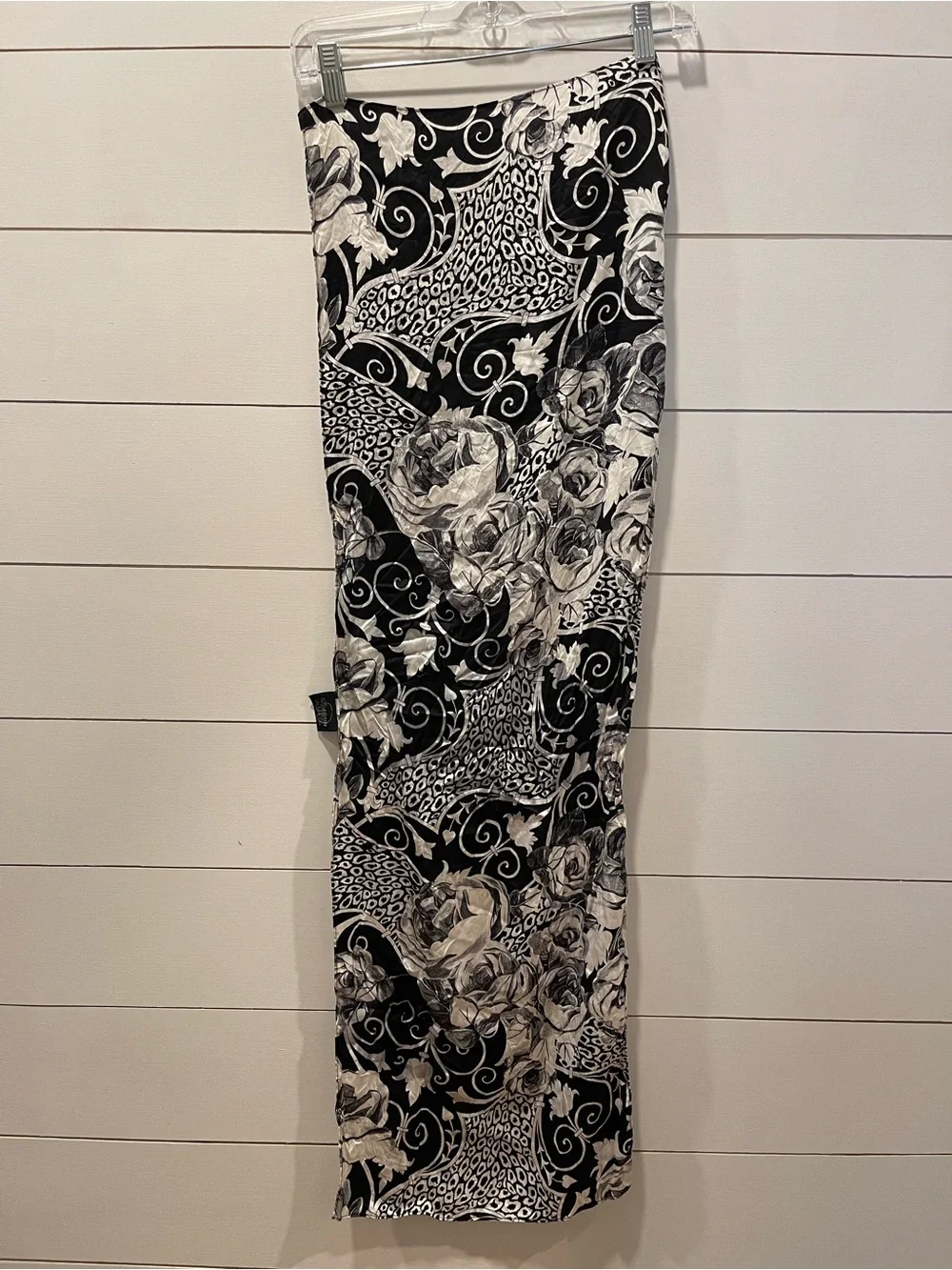 St. John Black & White Floral Silk Oblong Scarf Wrap